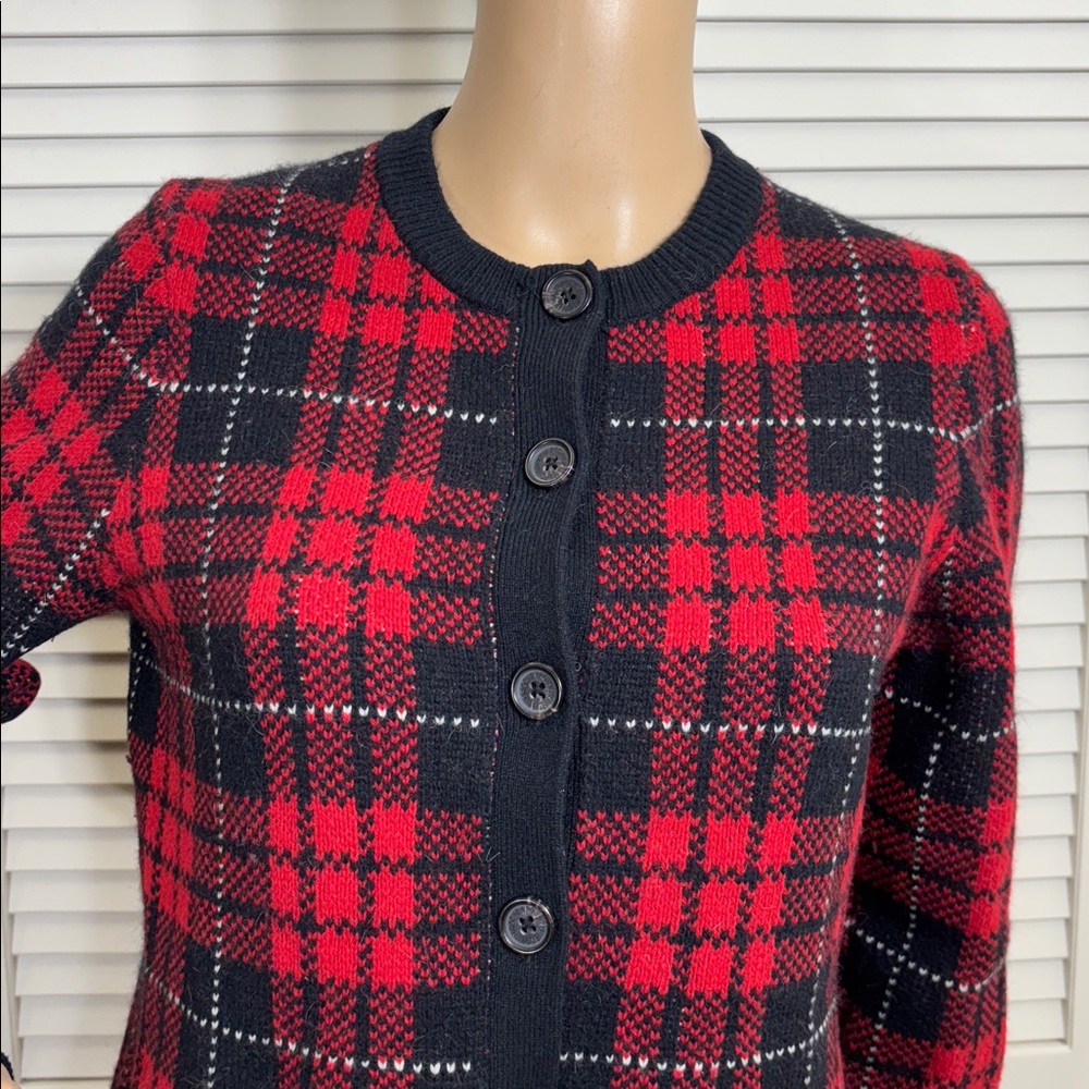 Brooks Brothers Red and Black Plaid Wool & Angora Blend Cardigan Medium - Picture 2 of 11